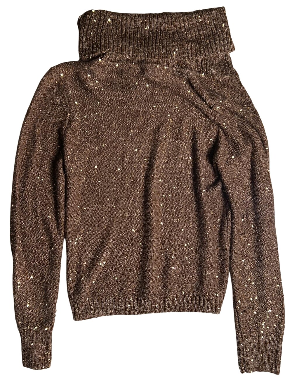 INC International Concepts Sweater Womens L Brown Turtleneck Pullover Sequin